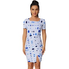 Blue Circle Pattern Fitted Knot Split End Bodycon Dress by artworkshop