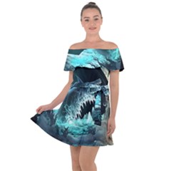 Sculpture Dinosaur Shark Frozen Winter Fantasy Off Shoulder Velour Dress by Ravend