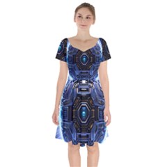 Ai Generated Digital Technology Computer Internet Short Sleeve Bardot Dress by Ravend