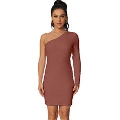 Chestnutbrown - Long Sleeve One Shoulder Mini Dress by ColorfulDresses