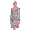 Cheerful Watercolors – Flowers Botanical Long Sleeve Velvet Front Wrap Dress View1