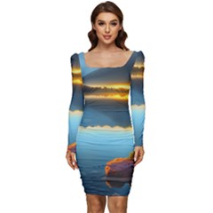 Gorgeous Lake Women Long Sleeve Ruched Stretch Jersey Dress by GardenOfOphir