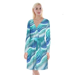 Pastel Beach Wave I Long Sleeve Velvet Front Wrap Dress by GardenOfOphir