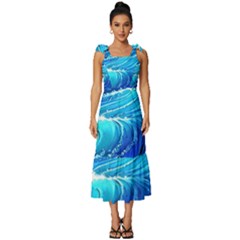 Simple Blue Ocean Wave Tie-strap Tiered Midi Chiffon Dress by GardenOfOphir