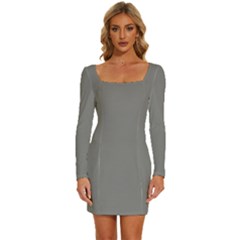 Old Silver Grey	 - 	long Sleeve Square Neck Bodycon Velvet Dress by ColorfulDresses