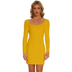 Selective Yellow	 - 	long Sleeve Square Neck Bodycon Velvet Dress by ColorfulDresses