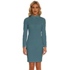 Beetle Green	 - 	long Sleeve Shirt Collar Bodycon Dress by ColorfulDresses