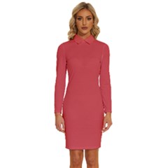 Cayenne Red	 - 	long Sleeve Shirt Collar Bodycon Dress by ColorfulDresses