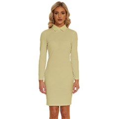 Beige	 - 	long Sleeve Shirt Collar Bodycon Dress by ColorfulDresses
