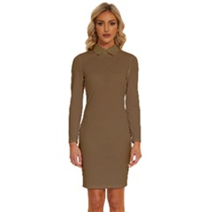 Coyote Brown	 - 	long Sleeve Shirt Collar Bodycon Dress by ColorfulDresses