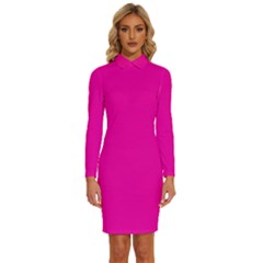 Fashion Fuchsia Pink	 - 	long Sleeve Shirt Collar Bodycon Dress by ColorfulDresses