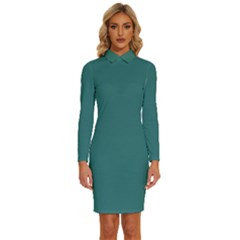 Myrtle Green	 - 	long Sleeve Shirt Collar Bodycon Dress by ColorfulDresses