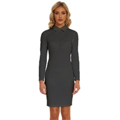 Olive Black	 - 	long Sleeve Shirt Collar Bodycon Dress by ColorfulDresses