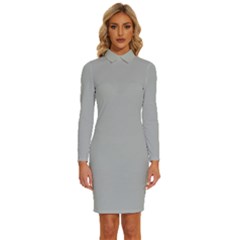 Storm Grey	 - 	long Sleeve Shirt Collar Bodycon Dress by ColorfulDresses