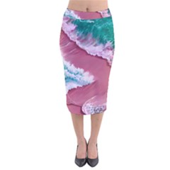 Ocean Waves In Pink Velvet Midi Pencil Skirt by GardenOfOphir