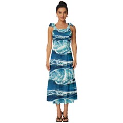 Summer Ocean Waves Tie-strap Tiered Midi Chiffon Dress by GardenOfOphir