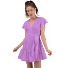 Bright Lilac Pink	 - 	flutter Sleeve Wrap Dress by ColorfulDresses