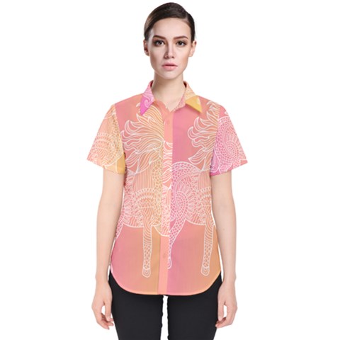 Unicorm Orange And Pink Women s Short Sleeve Shirt by lifestyleshopee