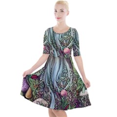 Craft Mushroom Quarter Sleeve A-line Dress by GardenOfOphir