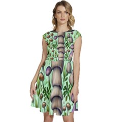 Forest Mushrooms Cap Sleeve High Waist Dress by GardenOfOphir