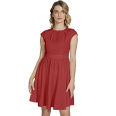 Auburn Red	 - 	cap Sleeve High Waist Dress by ColorfulDresses