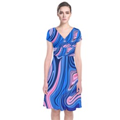 Abstract Liquid Art Pattern Short Sleeve Front Wrap Dress by GardenOfOphir