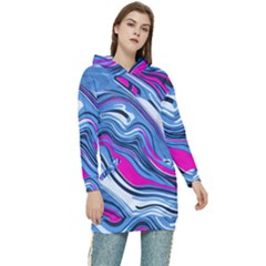 Fluid Art Pattern Women s Long Oversized Pullover Hoodie by GardenOfOphir