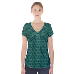 Green Pattern Short Sleeve Front Detail Top by Sparkle