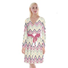 Colorful Chevron Long Sleeve Velvet Front Wrap Dress by GardenOfOphir