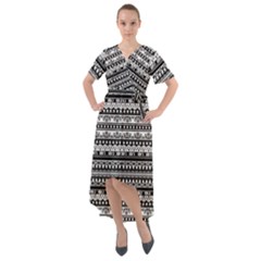 Tribal Zentangle Line Pattern Front Wrap High Low Dress by Semog4