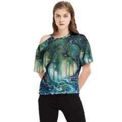 Trees Forest Mystical Forest Nature One Shoulder Cut Out Tee by Ravend