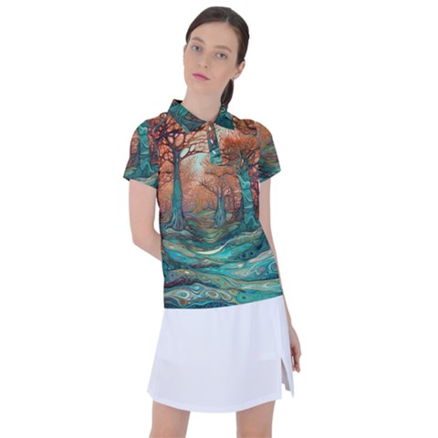 Ai Generated Tree Forest Mystical Forest Nature Women s Polo Tee by Ravend
