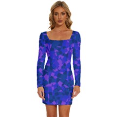 Cold Colorful Geometric Abstract Pattern Long Sleeve Square Neck Bodycon Velvet Dress by dflcprintsclothing