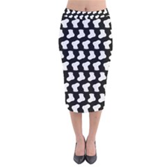 Black And White Cute Baby Socks Illustration Pattern Velvet Midi Pencil Skirt by GardenOfOphir