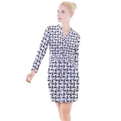 Chooper Motorcycle Drawing Motif Pattern Button Long Sleeve Dress by dflcprintsclothing