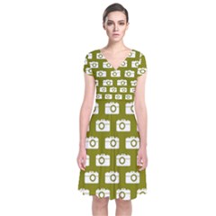 Modern Chic Vector Camera Illustration Pattern Short Sleeve Front Wrap Dress by GardenOfOphir