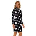 Hearts Snowflakes Black Background Long Sleeve Shirt Collar Bodycon Dress View3