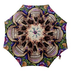 Retro Gothic Skull With Flowers - Cute And Creepy Hook Handle Umbrellas (large) by GardenOfOphir