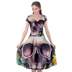 Skull And Bones Retro Cap Sleeve Wrap Front Dress by GardenOfOphir
