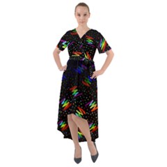 Rainbows Pixel Pattern Front Wrap High Low Dress by Semog4