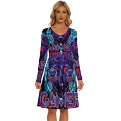 Gamer Life Long Sleeve Dress With Pocket by minxprints