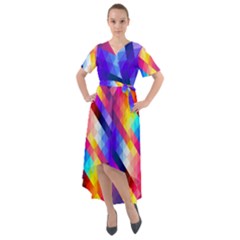 Abstract Background Colorful Pattern Front Wrap High Low Dress by Semog4