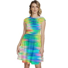 Wave Rainbow Bright Texture Cap Sleeve High Waist Dress by Semog4