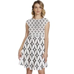 Star-curved-pattern-monochrome Cap Sleeve High Waist Dress by Semog4