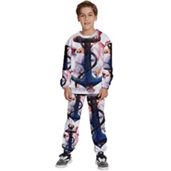 Anchor Watercolor Painting Tattoo Art Anchors And Birds Kids  Sweatshirt Set by Salman4z