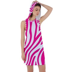 Pink Fucsia Zebra Vibes Animal Print Racer Back Hoodie Dress by ConteMonfrey