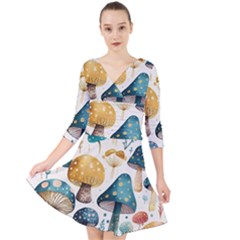 Mushroom Forest Fantasy Flower Nature Quarter Sleeve Front Wrap Dress by Uceng
