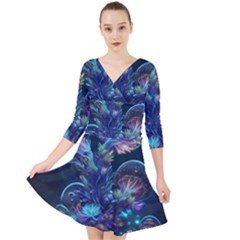 Fantasy People Mysticism Composing Fairytale Art 3 Quarter Sleeve Front Wrap Dress by Uceng