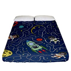 Cat Cosmos Cosmonaut Rocket Fitted Sheet (queen Size) by Salman4z