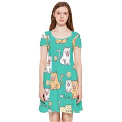 Seamless-pattern-cute-cat-cartoon-with-hand-drawn-style Inside Out Cap Sleeve Dress by Salman4z